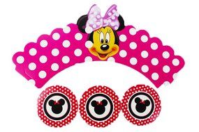 BETOP HOUSE Set of 1 Dozen Pinky Minnie Mouse White Dot Cupcake Wrappers Toppers Kit for Kids Birthday Party Baby... N2