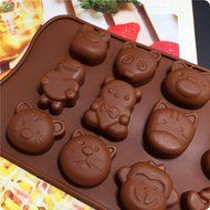 Poproo Animal Shaped Candy Mold 3-Piece Chocolate Molds Ice Cube Tray - Animal Heads, Figures, Pig Face (Set of 3) N3