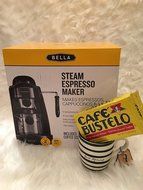 Bella Steam Espresso Maker, 12 Oz Diswasher Safe Ceramic Mug, 10 Oz Cafe Bustelo Espresso Ground Coffee Bundle N2