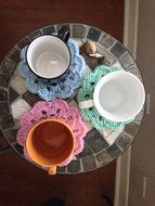 Crochet Flower Coasters Set of 3 Teal N2