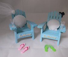 Wedding Reception Adirondack Chairs flip flops Beach Seashell Cake Topper