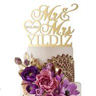 Sugar Yeti Made In USA Personalized Wedding Cake Topper Mr Heart Mrs With Date #32 Gold Mirror N3