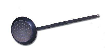 Paderno World Cuisine Black Carbon Steel Chestnut Pan with Oversized Handle, 11IN