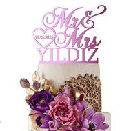 Sugar Yeti Made In USA Personalized Wedding Cake Topper Mr Heart Mrs With Date #32 Gold Mirror N4