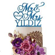 Sugar Yeti Made In USA Personalized Wedding Cake Topper Mr Heart Mrs With Date #32 Gold Mirror N5