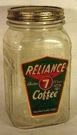 Reliance Coffee Vintage 1935 Mason Jar w/ Paper Label