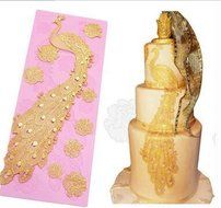 New Golden Peacock Cake Lace Fondant Mat Silicone Mold Cake Decorating Baking Mold Sugar Craft Cake Pink Color N4
