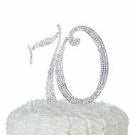 70 Cake Topper for 70th Birthday or Anniversary Rhinestone Number Party Supplies (Silver) N10