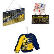 NCAA Michigan Wolverines Metal License Plate Christmas Ornament Foam Ugly Sweater Bundle 3 Pack By Forever Collectibles N2