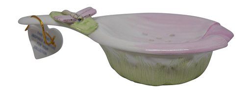 Ceramic Tea Bag Coaster Caddy With Strainer (2 pc) (Tulip w/ Dragonfly)