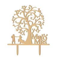LEORX Rustic Bird Tree Wedding Cake Topper, Wood Cake Topper for Cake Decorations (Wood colour)