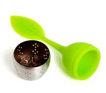 SimpleCucina Set of 4 Cute Leaf Silicone Handle Stainless Steel Strainer Drip Tray Included - Loose Tea Steeper... N3