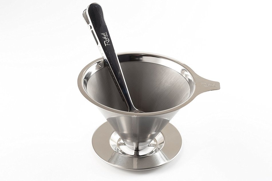 Rohst Reusable Pour Over Coffee Dripper - Paperless Stainless Steel Filter with Scoop and Bag Clamp Combo N7
