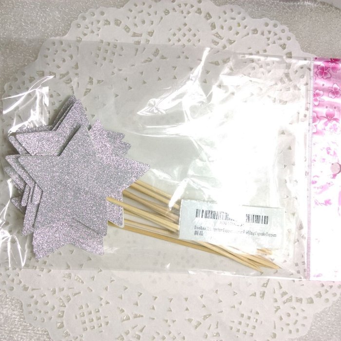 TooMeeCrafts 12 Large Star Topper Silver Glitter Star Wand Cake Topper Cupcake Topper Wedding Cupcake Toppers N3