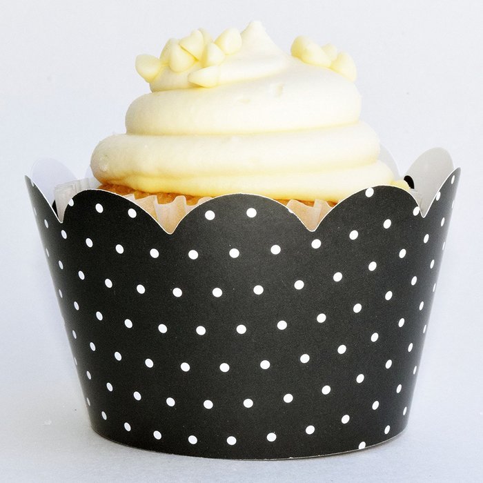 Black and White Wedding Cupcake Wrappers, Polka Dot, Filigree, Confetti Couture Party Supplies, 36