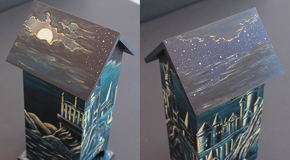 Handmade Wood Tea House Box Storage Kitchen Decor Harry Potter Tea Bag Holder N4