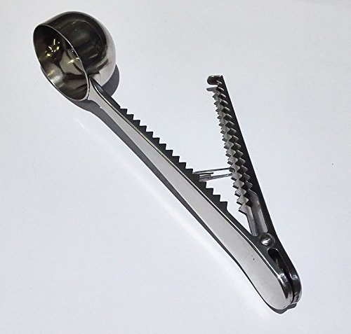 SelfTek Coffee Measuring Scoop with Bag Seal Clip Stainless Steel Spoon N4