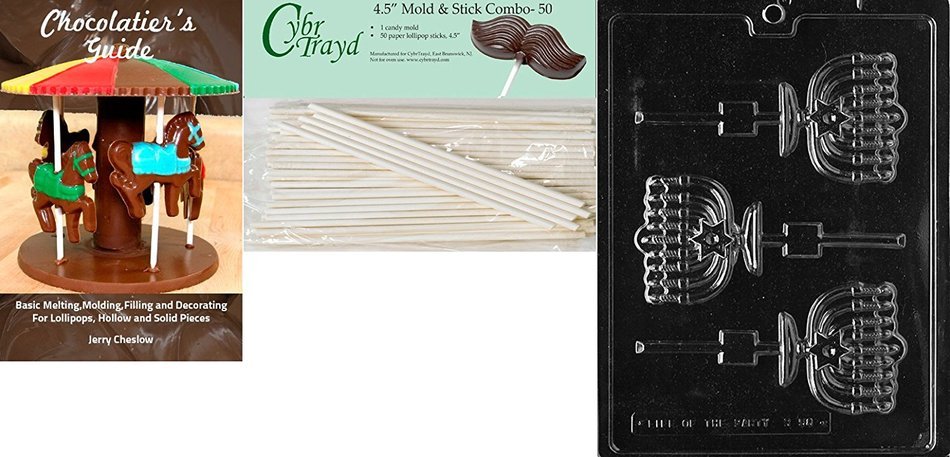 Cybrtrayd R058 Menorah Lolly Chocolate Candy Mold with Exclusive Cybrtrayd Copyrighted Chocolate Molding Instructions... N4
