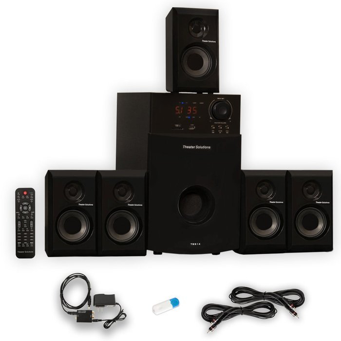 Theater Solutions TS514 Home 5.1 Speaker System with USB Bluetooth Optical Input and 2 Extension Cables N2