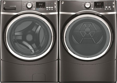 GE Diamond Gray Front Load Laundry Pair with GFWS1705HDG 27" Washer and GFDS175EHDG 27" Electric Dryer