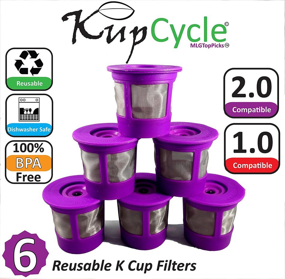 6 Pack KupCycle Reusable K Cup Filters for Keurig 2.0, Backwards Compatible with Keurig 1.0, Cuisinart, Breville... N3
