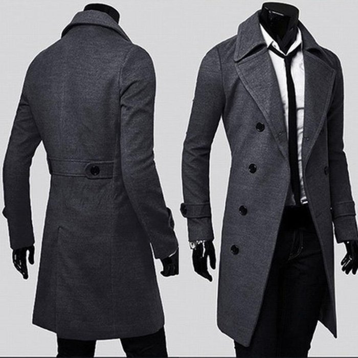 Men's Jacket,Laimeng Winter Slim Stylish Trench Coat Double Breasted Long Jacket Parka (M, Khaki) N9