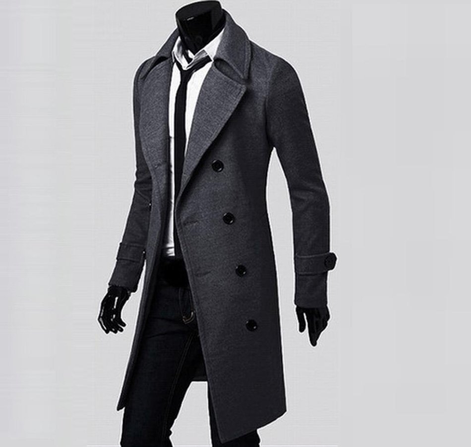 Men's Jacket,Laimeng Winter Slim Stylish Trench Coat Double Breasted Long Jacket Parka (M, Khaki) N10