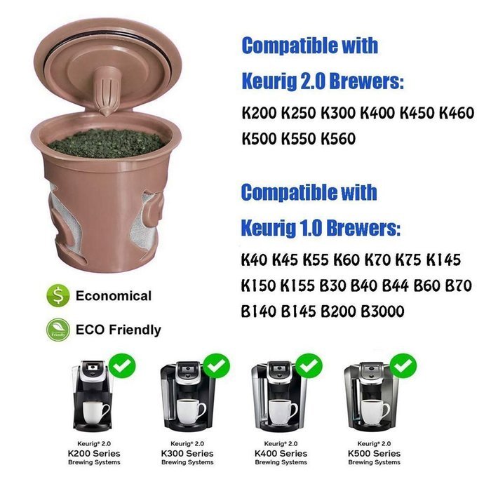Refillable K-Cups Reuse Coffee Filters for Keurig Brewers - Fits K200, K300, K400, K500 Series and all 1.0 Brewers... N6