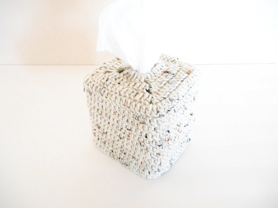Crochet Tissue Box Cozy, Bathroom Tissue Box Cover Aran Fleck N2