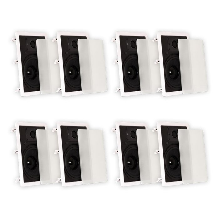 Theater Solutions 4 Pairs of New 8" In Wall Surround Sound HD Home Theater Rectangular Glass Fiber Speakers 4TSS8W