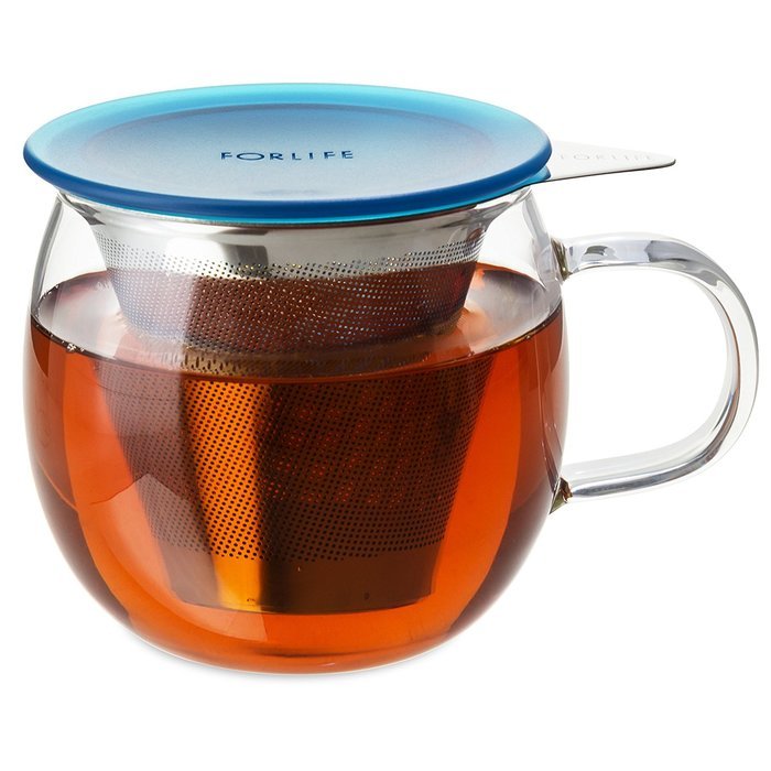 FORLIFE Lucidity Glass Brew-in-Cup with Stainless Infuser and Lid, 12-Ounce/355ml, Teal N10