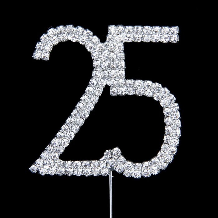 1 X 25th Anniversary Birthday Cake Topper w/Rhinestone Party Decoration N7