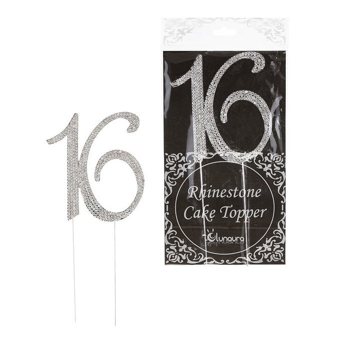 Lunaura - Sparkling Rhinestone Number Cake Topper - 16