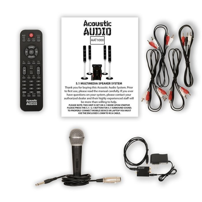 Acoustic Audio AAT1000 Tower 5.1 Speaker System with Optical Input and Microphone