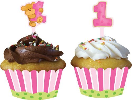 Creative Converting Bears First Birthday Cupcake Wrappers with Picks, Pink N3