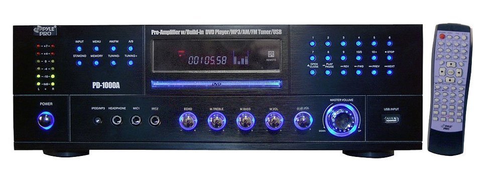 Pyle Stereo Receiver and iPod Dock Package - PD1000A 1000 Watt AM-FM Receiver w/ Built-in DVD/CD/MP3/USB - PIPADK1...