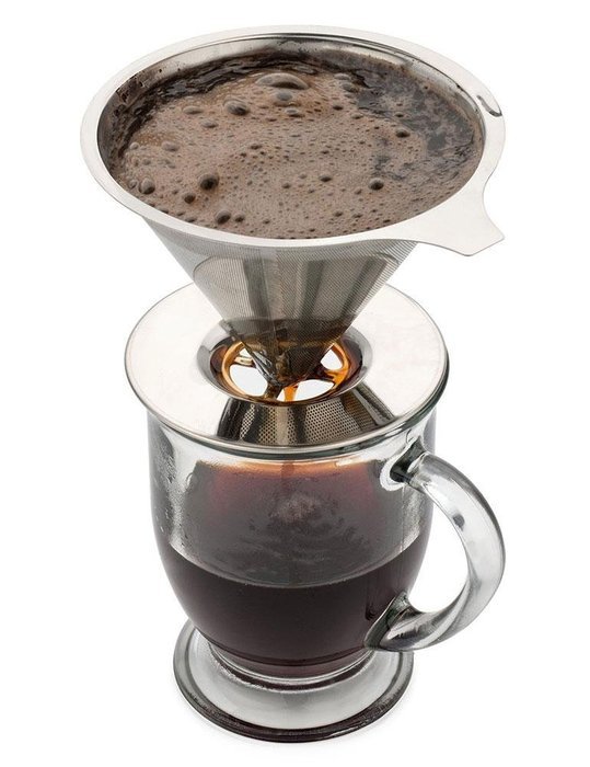 Kobwa Stainless Steel Coffee Filter Reusable Paperless Pour Over Cone Dripper with Cup Stand N7