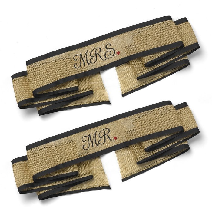 Hortense B. Hewitt Burlap Mr. and Mrs. Chair Sashes, Set of 2 N3