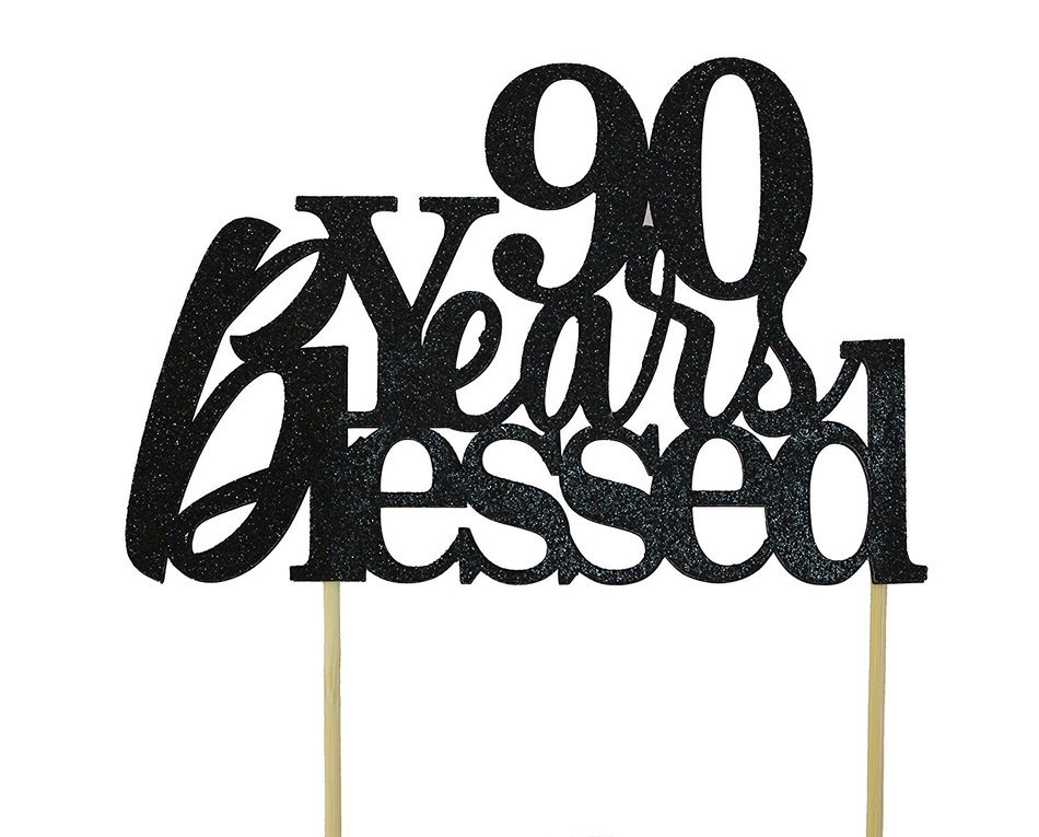 All About Details Black 90-Years-Blessed Cake Topper N3