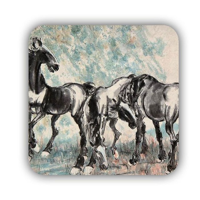 Generic Cup Mat Different Printed Asian Artists Horse Mdf Material N4