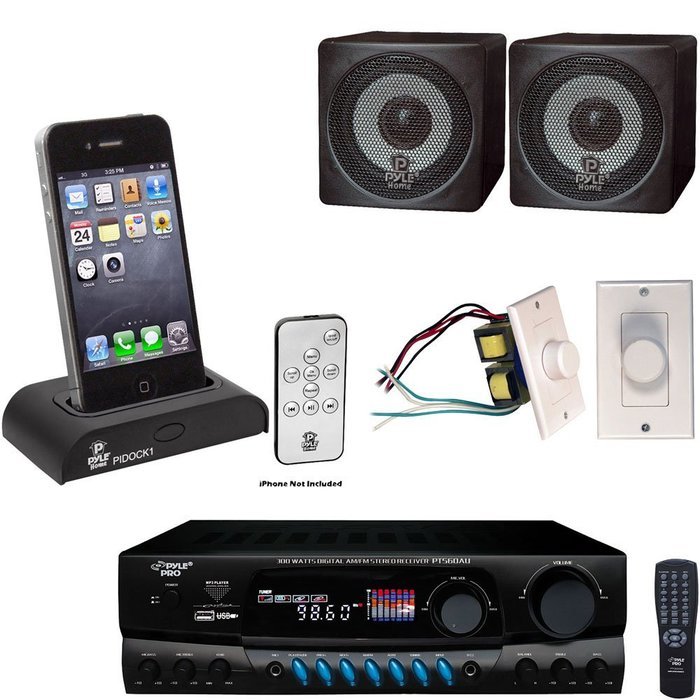 Pyle Stereo Receiver, Dock, Speaker and Volume Knob Package - PT560AU 300 Watts Digital AM/FM/USB Stereo Receiver...