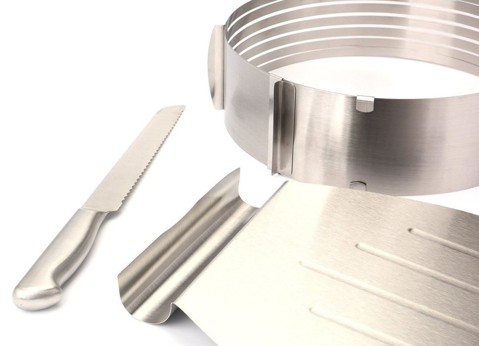 Bekith 3 Piece Stainless Steel Mousse Mould Layer Cake Slicer Kit, Silver N2
