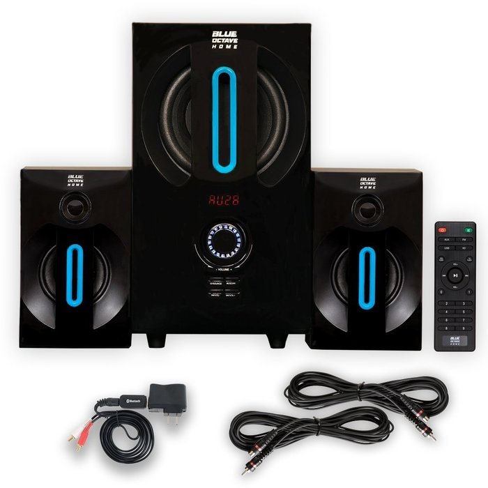 Blue Octave B22 Home 2.1 Powered Speaker System FM USB/SD Bluetooth and Extension RCA Cables N2