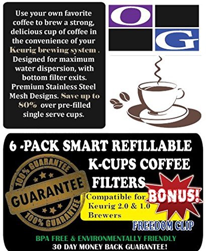 Og Refillable Reusable Coffee Filter Compatible with Keurig K Cup Coffee System 2.0 & 1.0 Brewers (Pack of 6)plus... N4