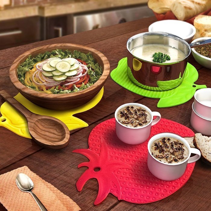 TKH Silicone Teapot Trivets Hot Pads, Set of 3, Red, Green & Yellow N7