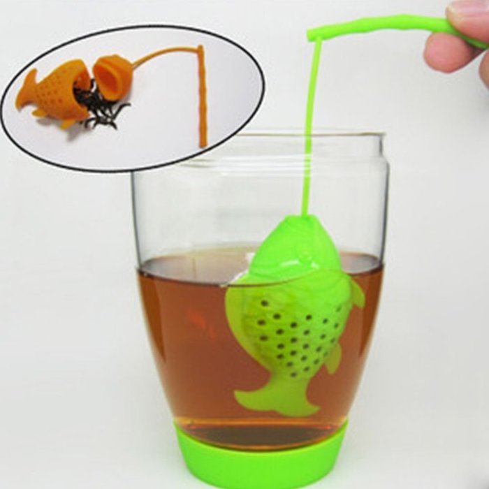 OKDEALS Silicone Fish Tea Leaf Strainer Infuser Herbal Spice Filter Diffuser (Orange) N8