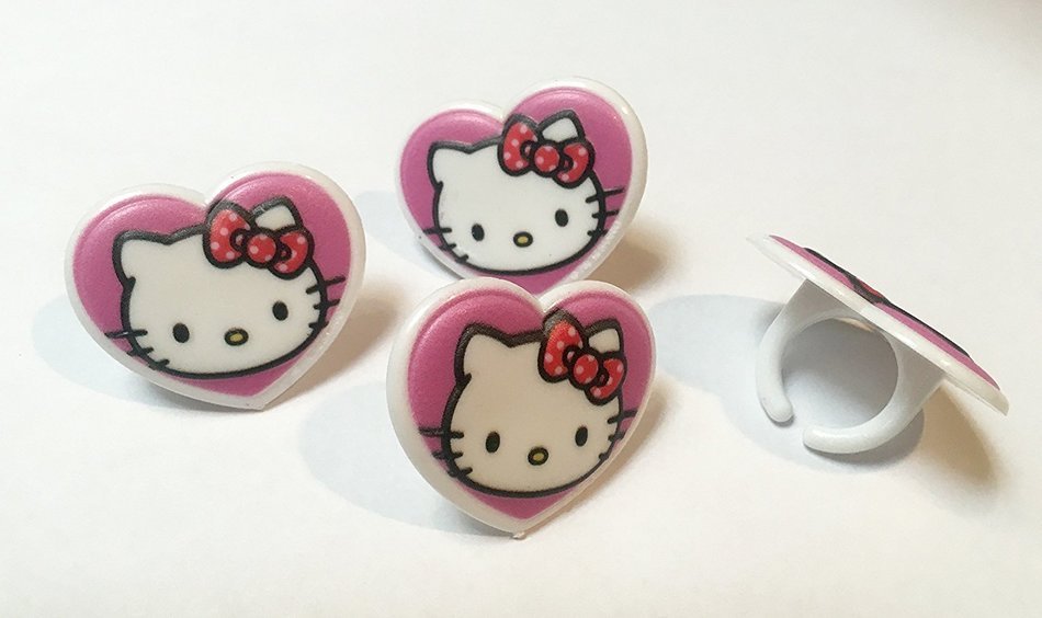 Hello Kitty Hearts Cupcake Topper Rings - Set of 12