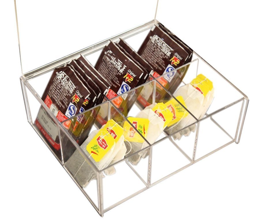 Fasmov Acrylic Tea Bag Holder 6 Compact Tea Bag Box(Clear)