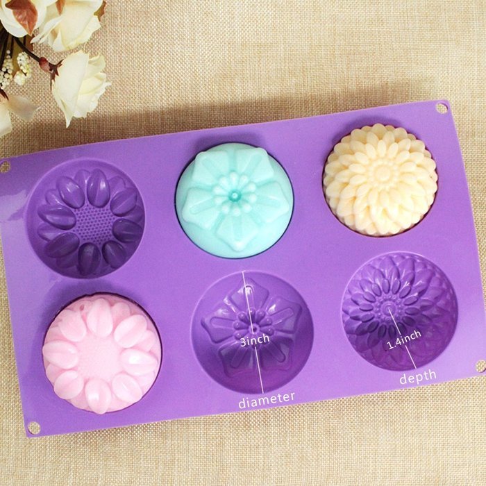 Peicees 6 Cavity Silicone Flower Soap Mold Chrysanthemum Sunflower Mixed Flower shapes&nbsp;Cupcake Backing mold Muffin... N2
