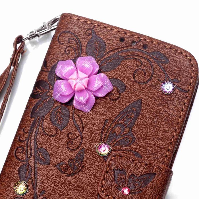 iPhone 7 Case, iPhone 7 Wallet Case,PHEZEN Beauty Luxury Handmade Rose Flower Butterfly Bling Diamond PU Leather... N7